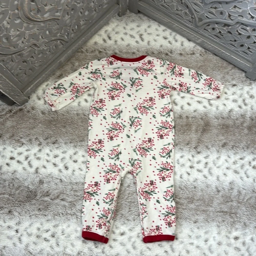 Burt’s Bees Baby floral Holly Christmas jumpsuit girls 3-6 months holiday party